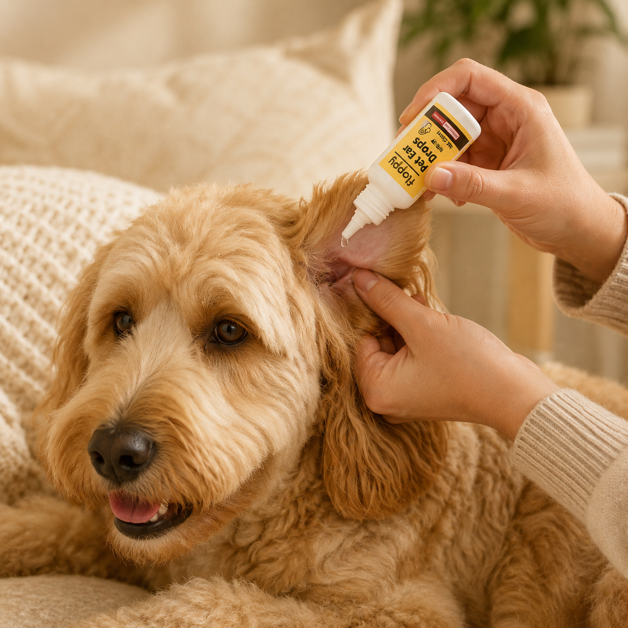 Floppy Ear Drops used on a dog's ear