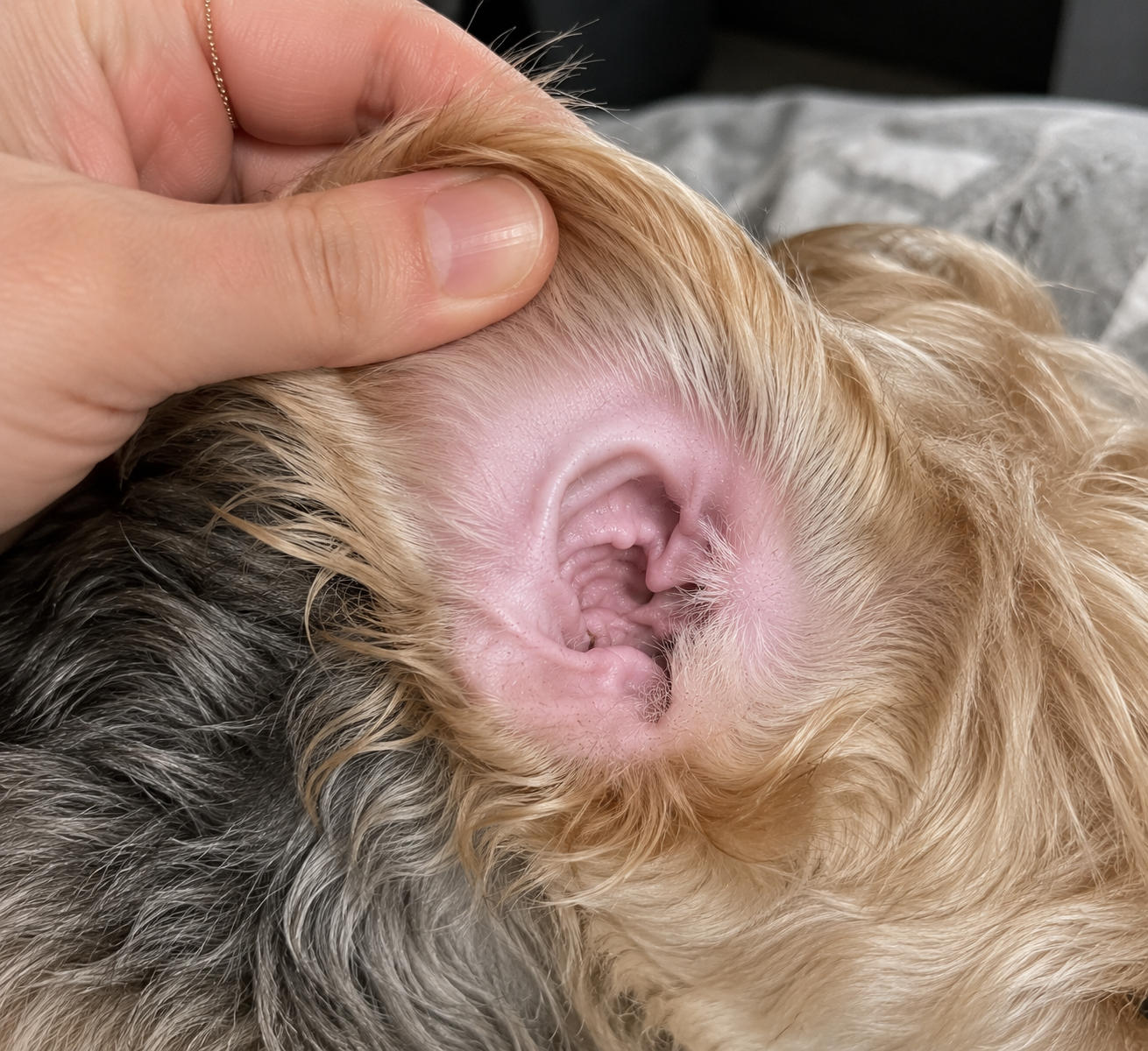 The same dog's ear after, clean and healthy-looking